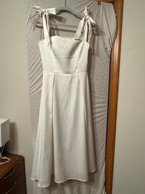 Lichi Ivory Satin A-Line Midi Dress Bow Strap Size S European Desighner